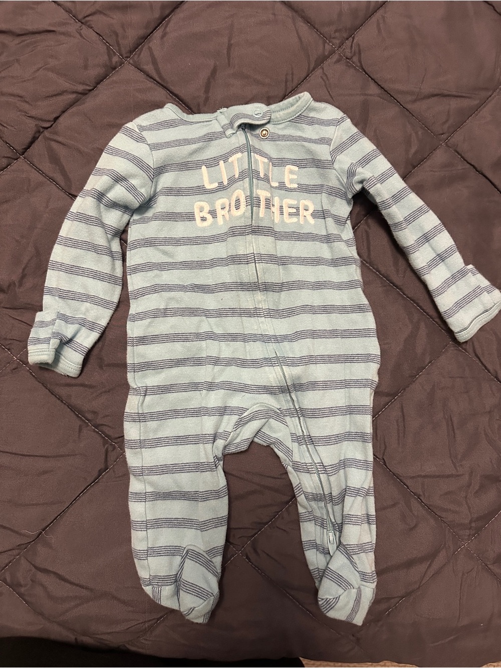 Carter's Light Blue & Navy Striped "Little Brother" Footed One-Piece
